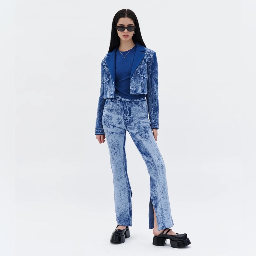 PH5 trompe l'oeil blue Toby stretch flared fake jean pant leggings with slits